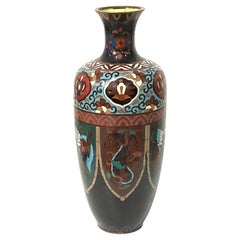 Bright and Colorful Chinese Multi Color Cloisonné Vase with Panels of Dragons