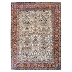 Hand-Knotted Transitional Heriz Serapi Wool Carpet, Red, Indigo, Cream, 8' x 10'