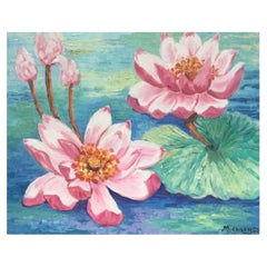 Leuchtend und farbenfrohe, lebhafte rosa Lilien auf Lily Pad