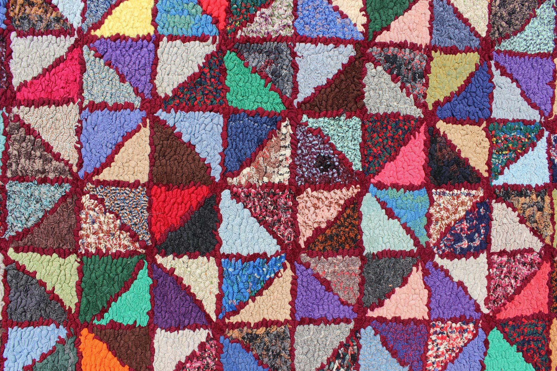 20th Century Bright and Multi Colors Vintage American Hooked Rug with Checkerboard Design For Sale