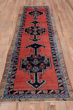 Bright Antique Persian Malayer Runner, Red Field, Triple Colorful Border
