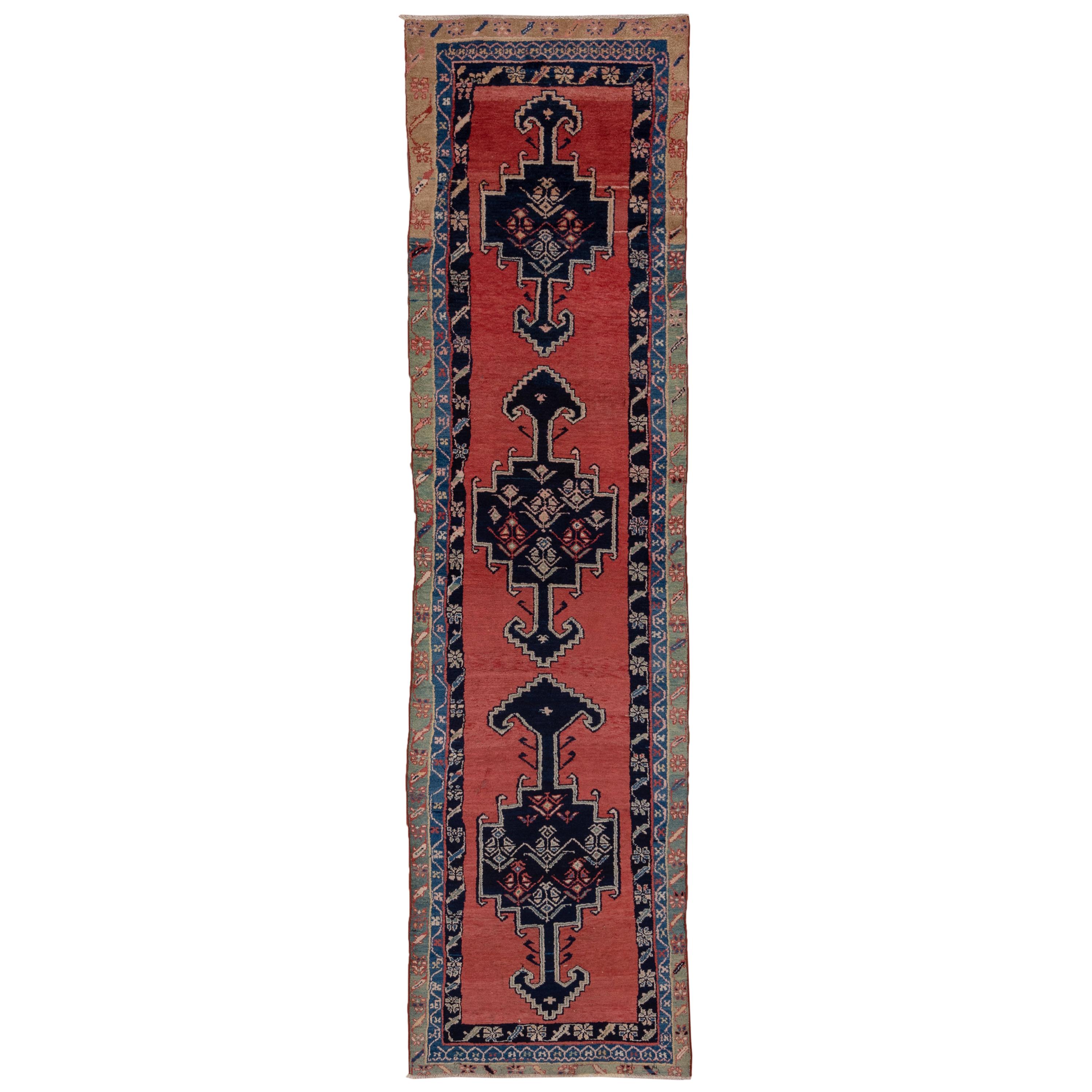 Bright Antique Persian Malayer Runner, Red Field, Triple Colorful Border For Sale