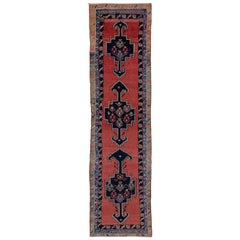 Bright Antique Persian Malayer Runner, Red Field, Triple Colorful Border