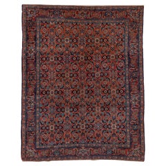 Bright Antique Persian Tabriz Carpet, All-Over Field, Red and Blue Tones, 1910s