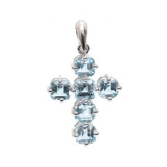 1.65ct Aquamarine & Diamond Cross Pendant Necklace in 18K White Gold