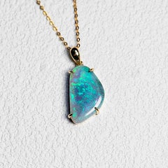 Bright Australian Black Opal Pendant Necklace 14K Yellow Gold