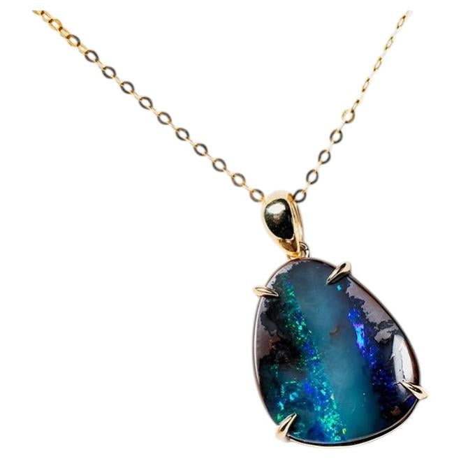 Ciondolo per collana con opale boulder australiano brillante, in oro giallo 14K