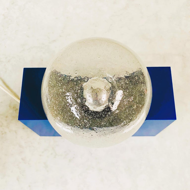 Bright Blue Acrylic Base and Bubble Glass Sphere by RAAK Amsterdam