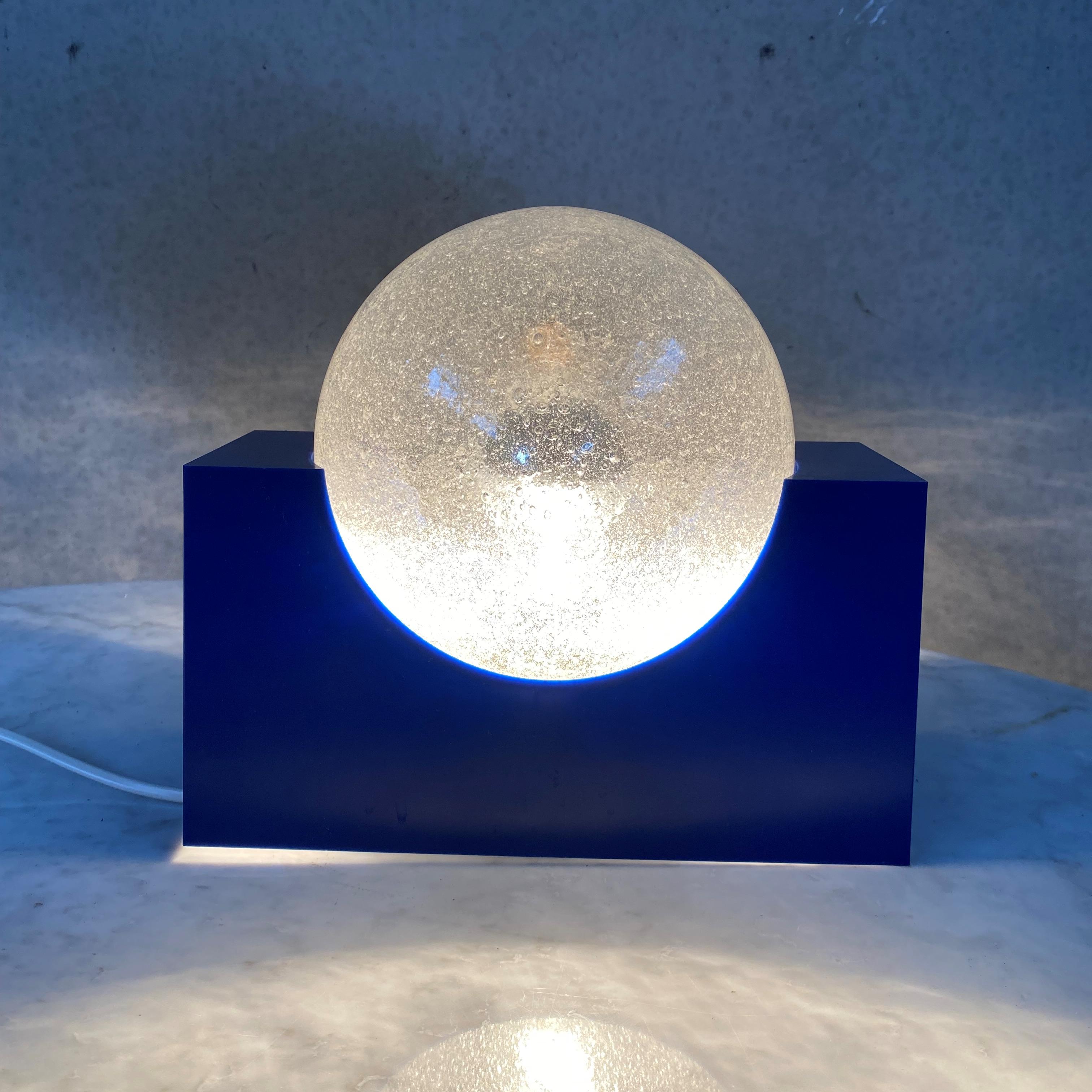 Bright Blue Acrylic Base and Bubble Glass Sphere by RAAK Amsterdam, Dutch Design For Sale 3
