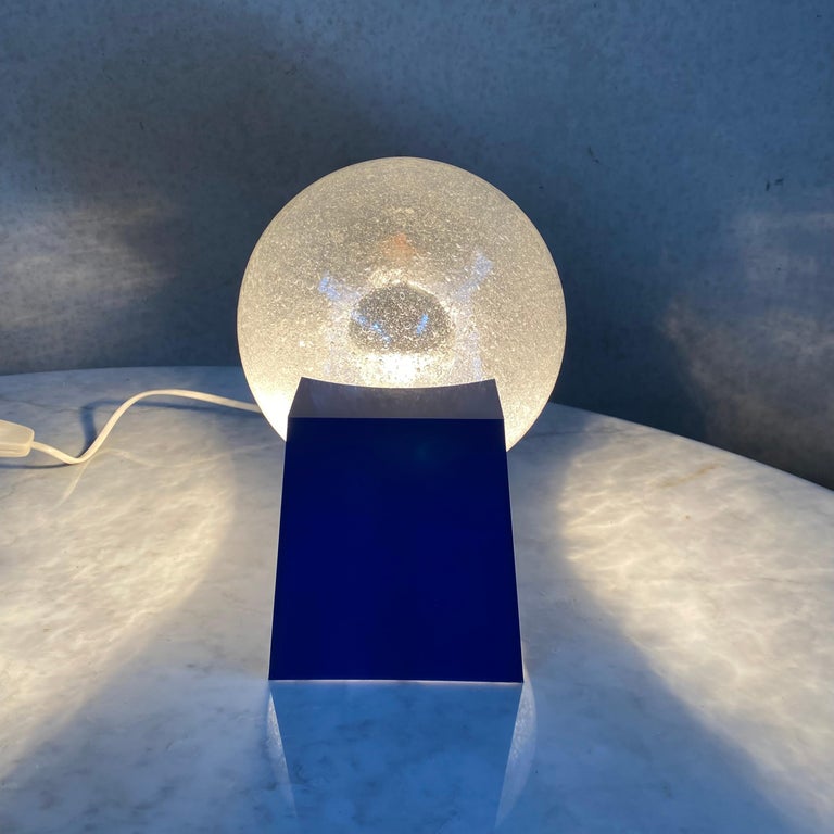 Bright Blue Acrylic Base and Bubble Glass Sphere by RAAK Amsterdam