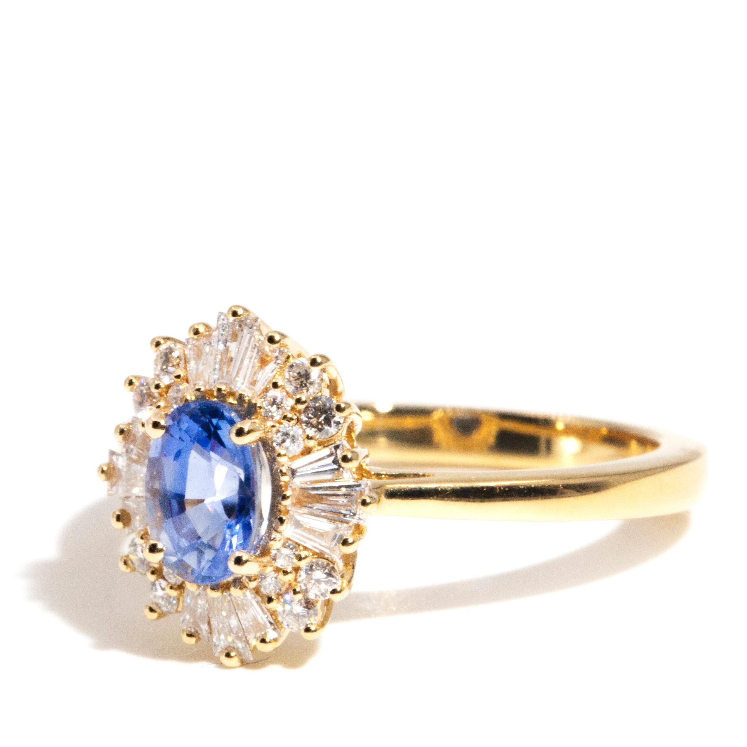 Bright Blue Ceylon Sapphire and Diamond Contemporary 18 Carat Gold Halo Ring 5