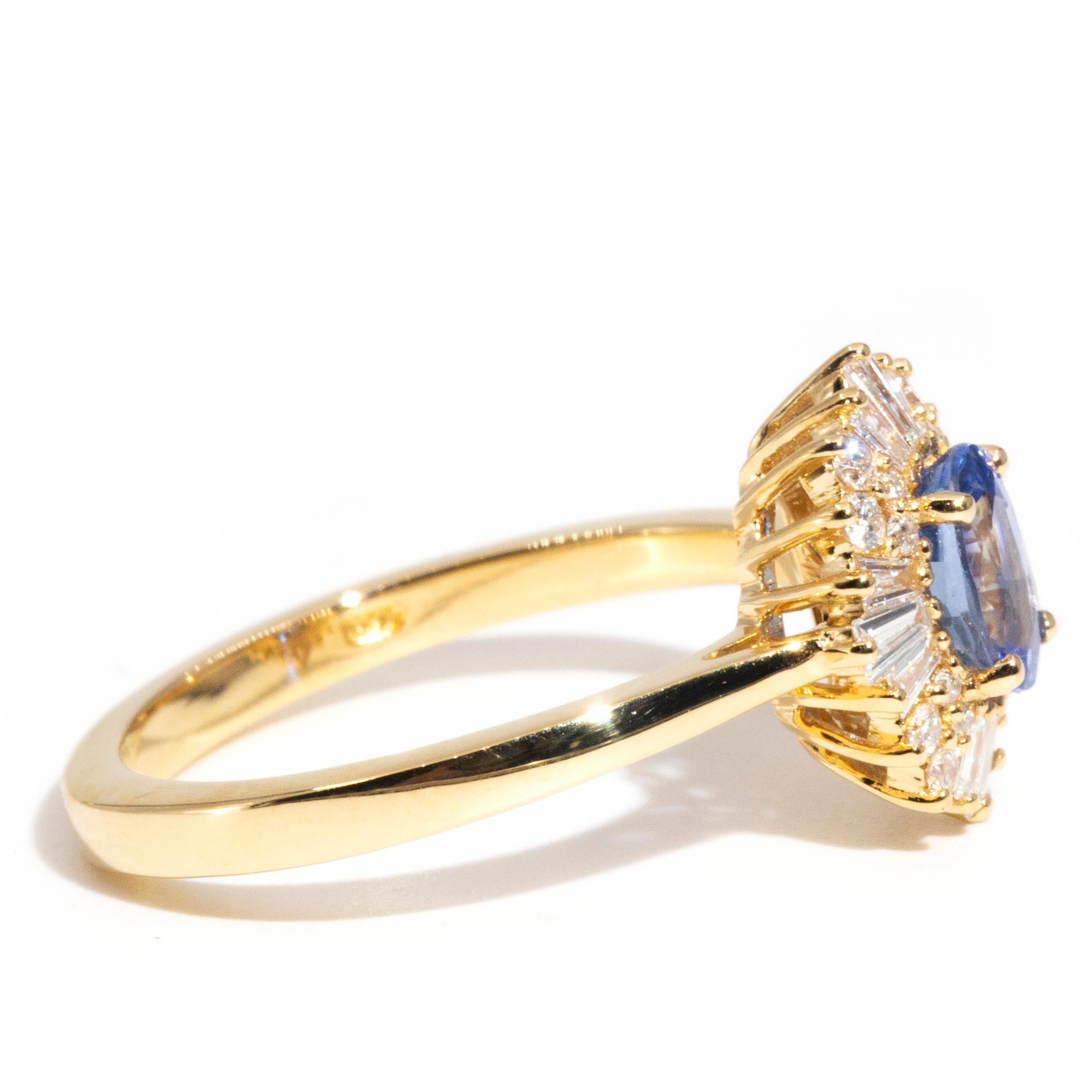 Bright Blue Ceylon Sapphire and Diamond Contemporary 18 Carat Gold Halo Ring 1