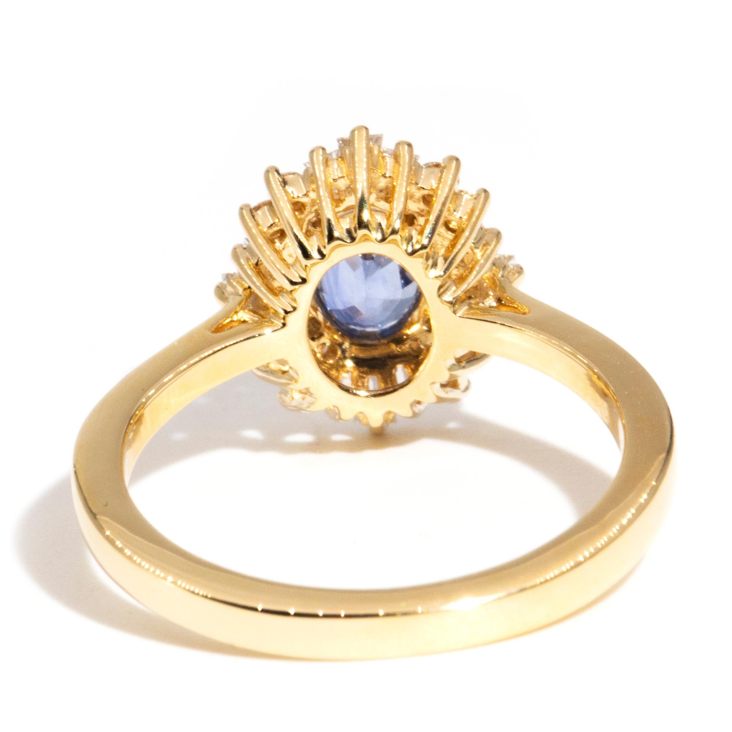 Bright Blue Ceylon Sapphire and Diamond Contemporary 18 Carat Gold Halo Ring 3