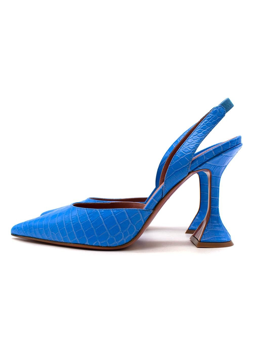 Blue Bright blue croc embossed leather Holli slingback heeled pumps For Sale