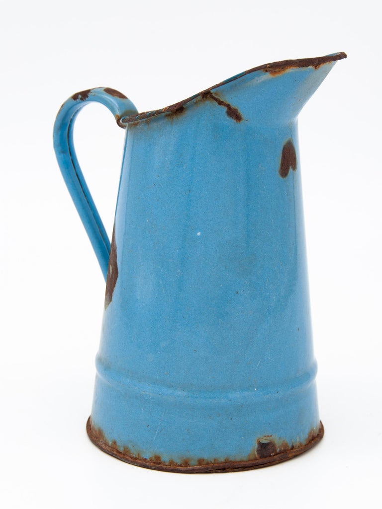 Bright Blue Enamel Pitcher at 1stDibs