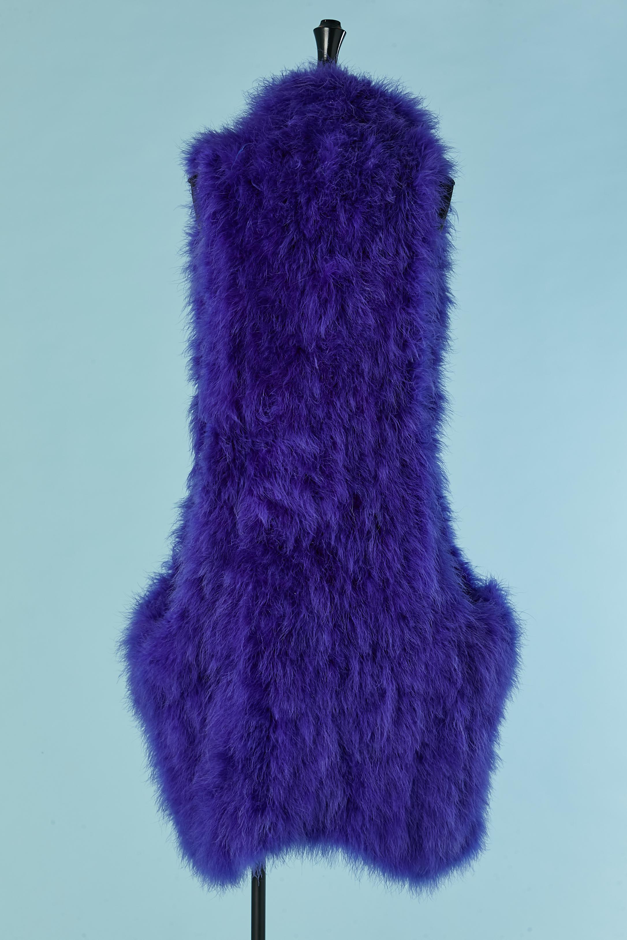 Donna Gilet lungo senza maniche con piume blu brillante Sonia Rykiel in vendita