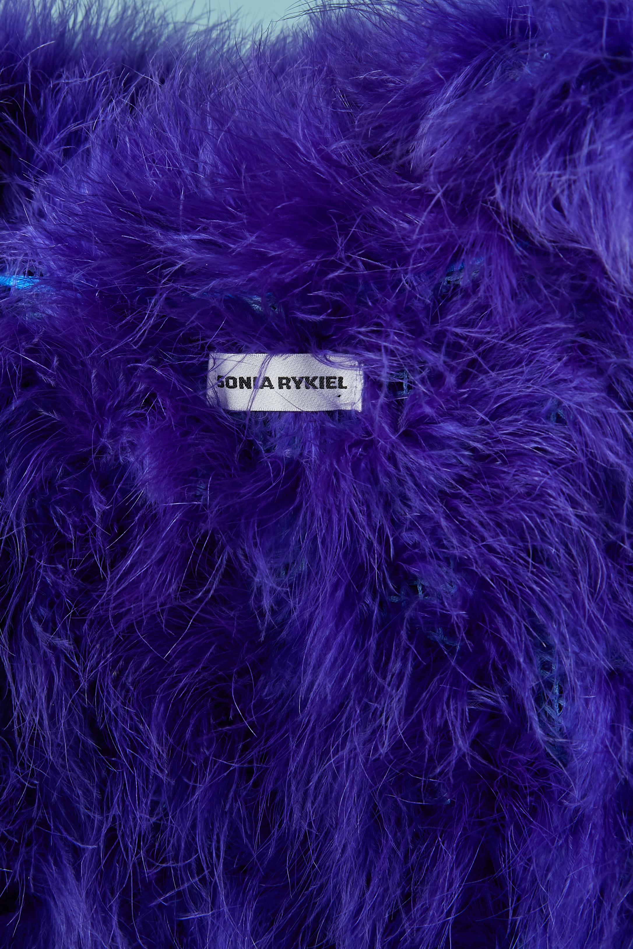 Gilet lungo senza maniche con piume blu brillante Sonia Rykiel in vendita 1