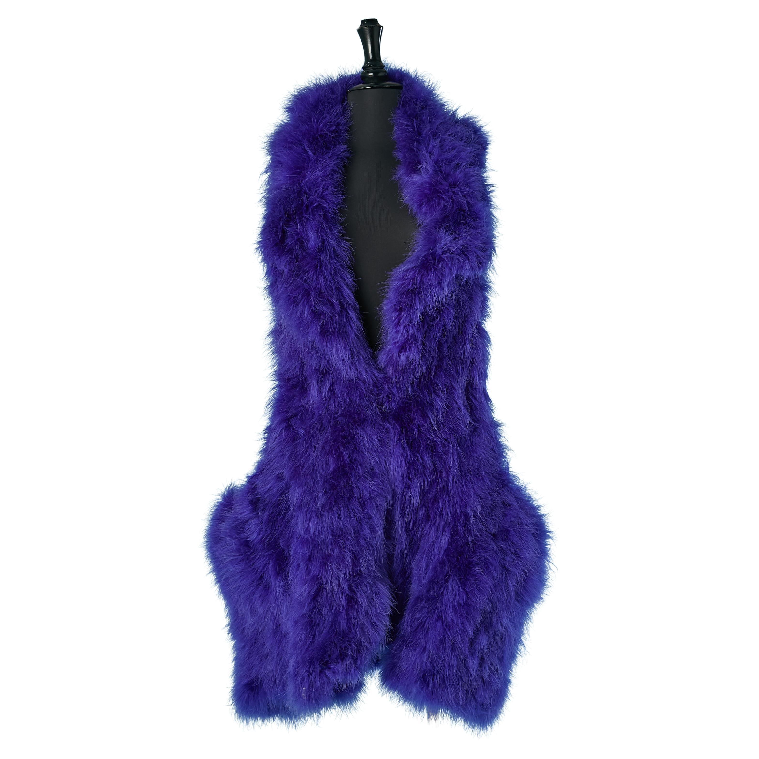 Gilet lungo senza maniche con piume blu brillante Sonia Rykiel in vendita