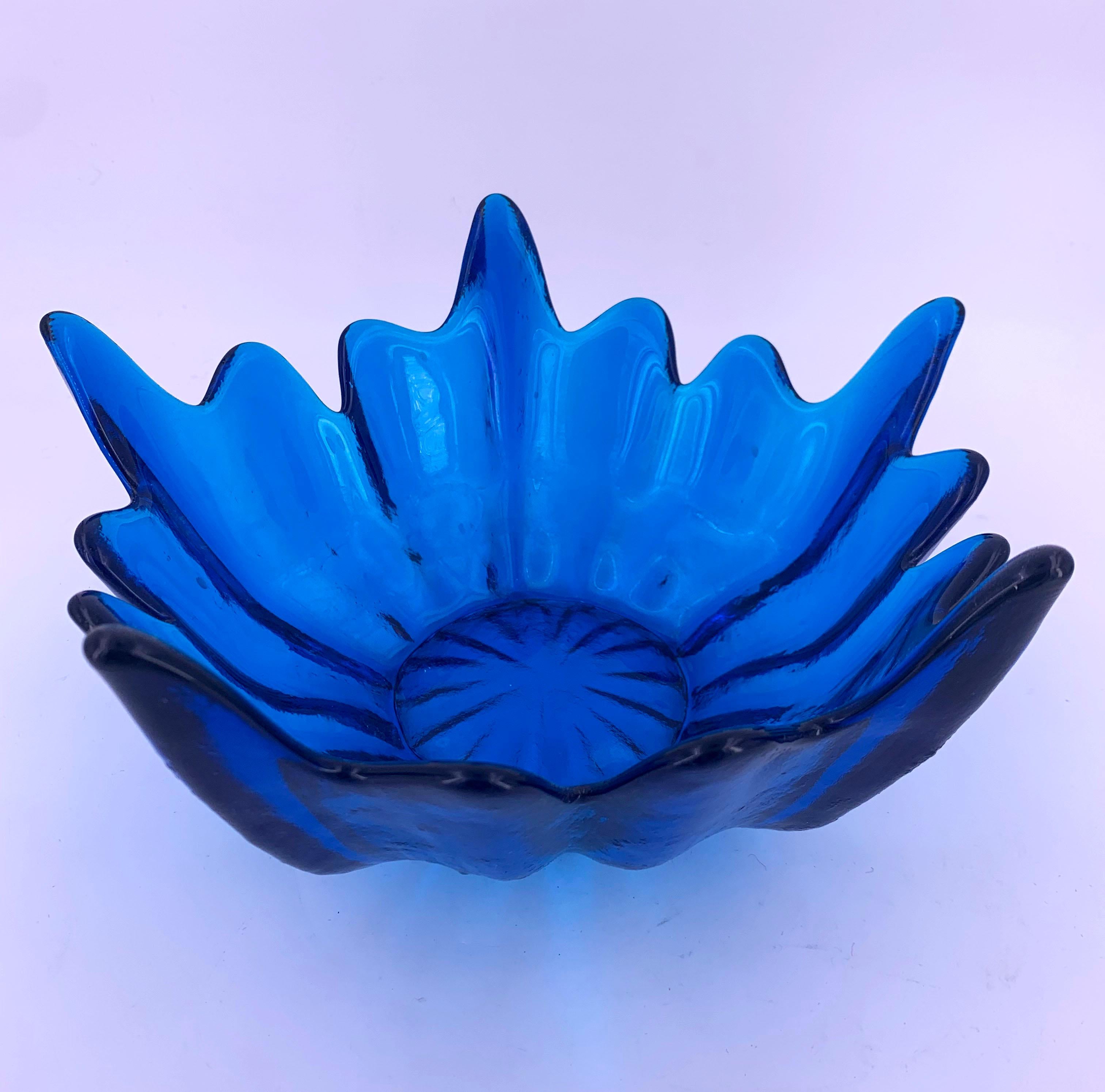 blue glass bowl vintage