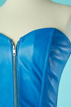 Bright blue leather bustier dress Michael Hoban for North Beach Leather