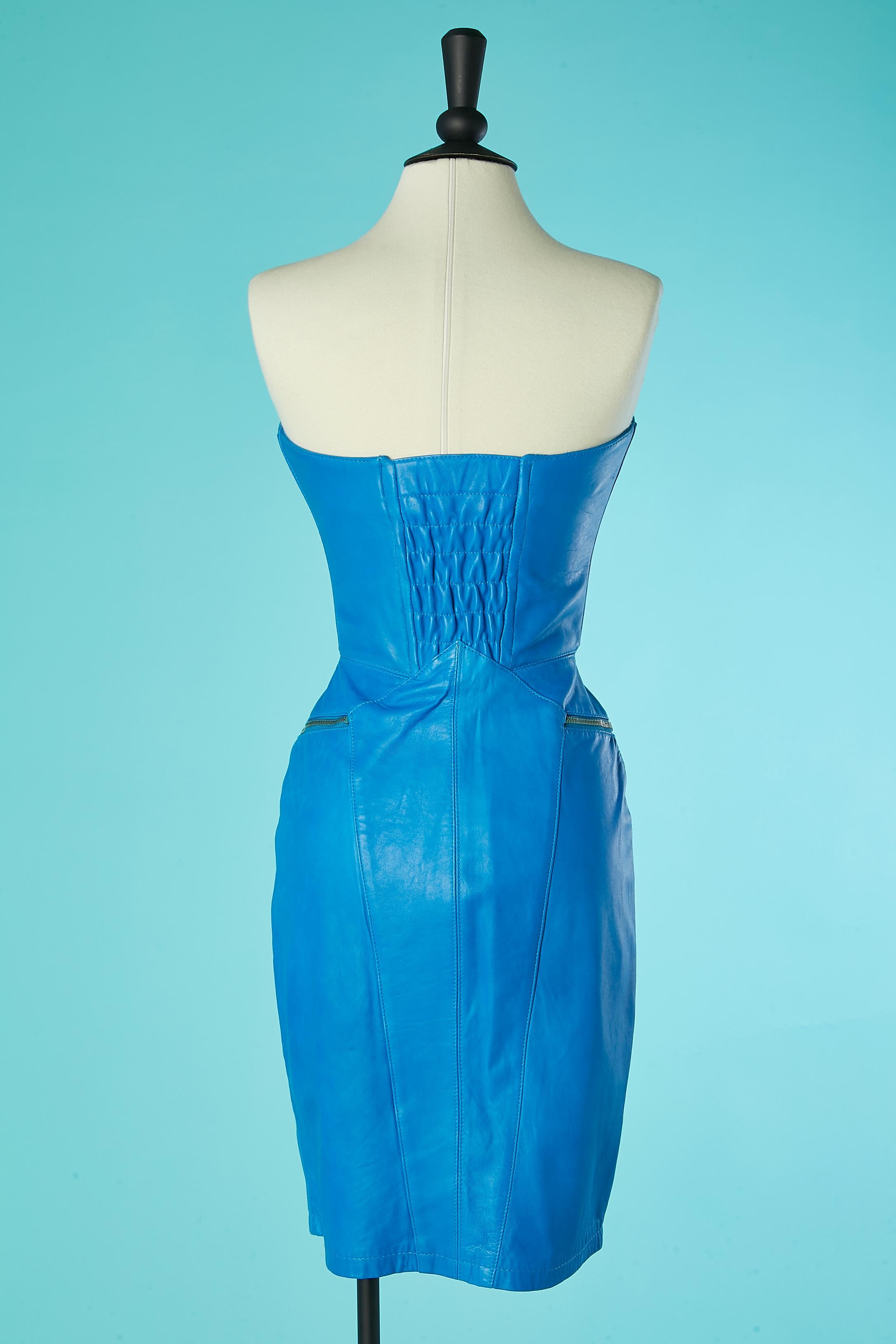 Women's Bright blue leather bustier dress Michael Hoban for North Beach Leather