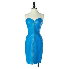Bright blue leather bustier dress Michael Hoban for North Beach Leather