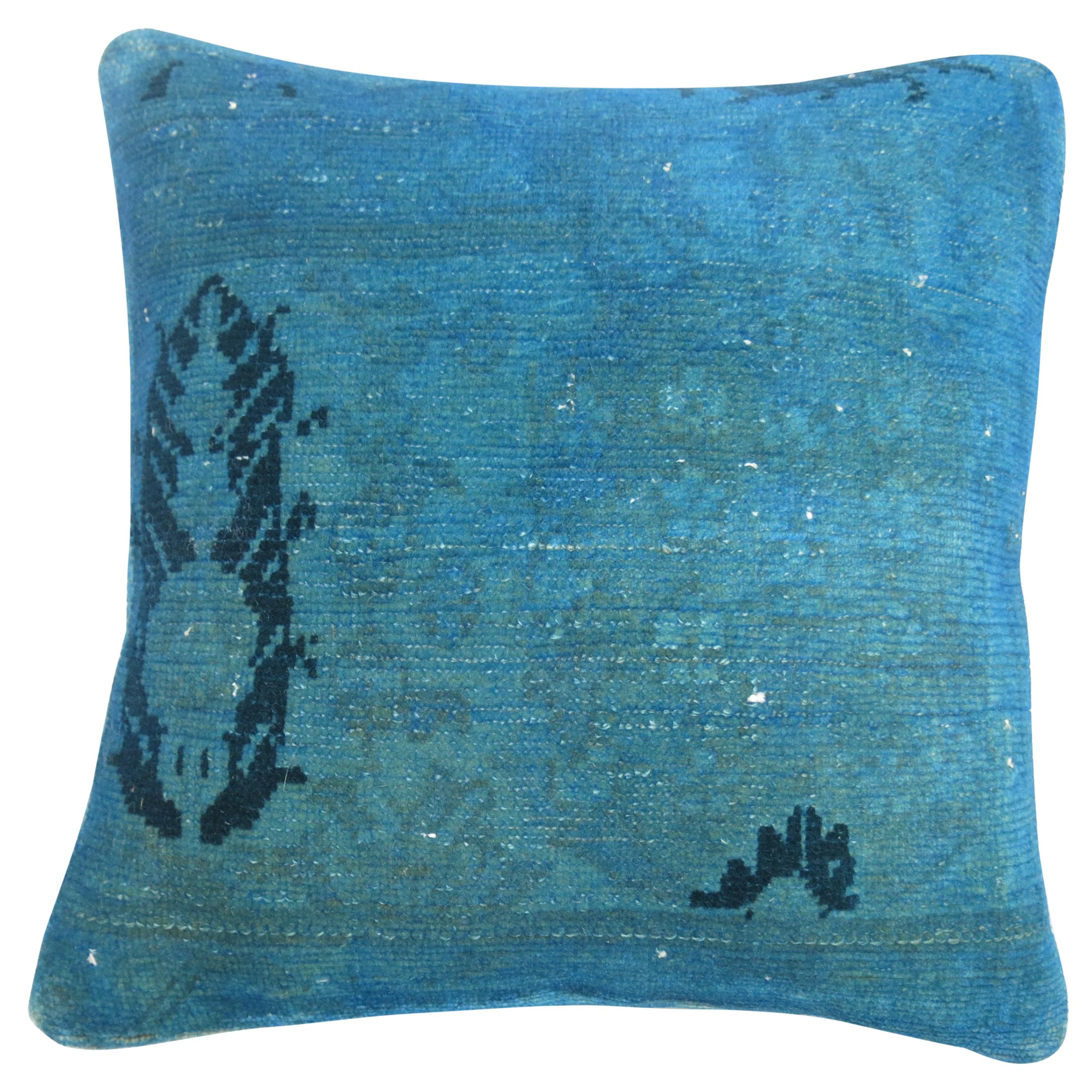 Bright Blue over Dyed Square Turkish Rug Pillow