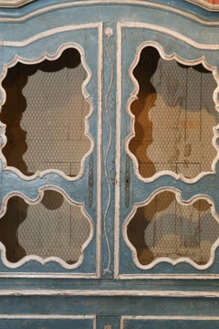 Bright Blue Painted Antique French Buffet Deux Corps