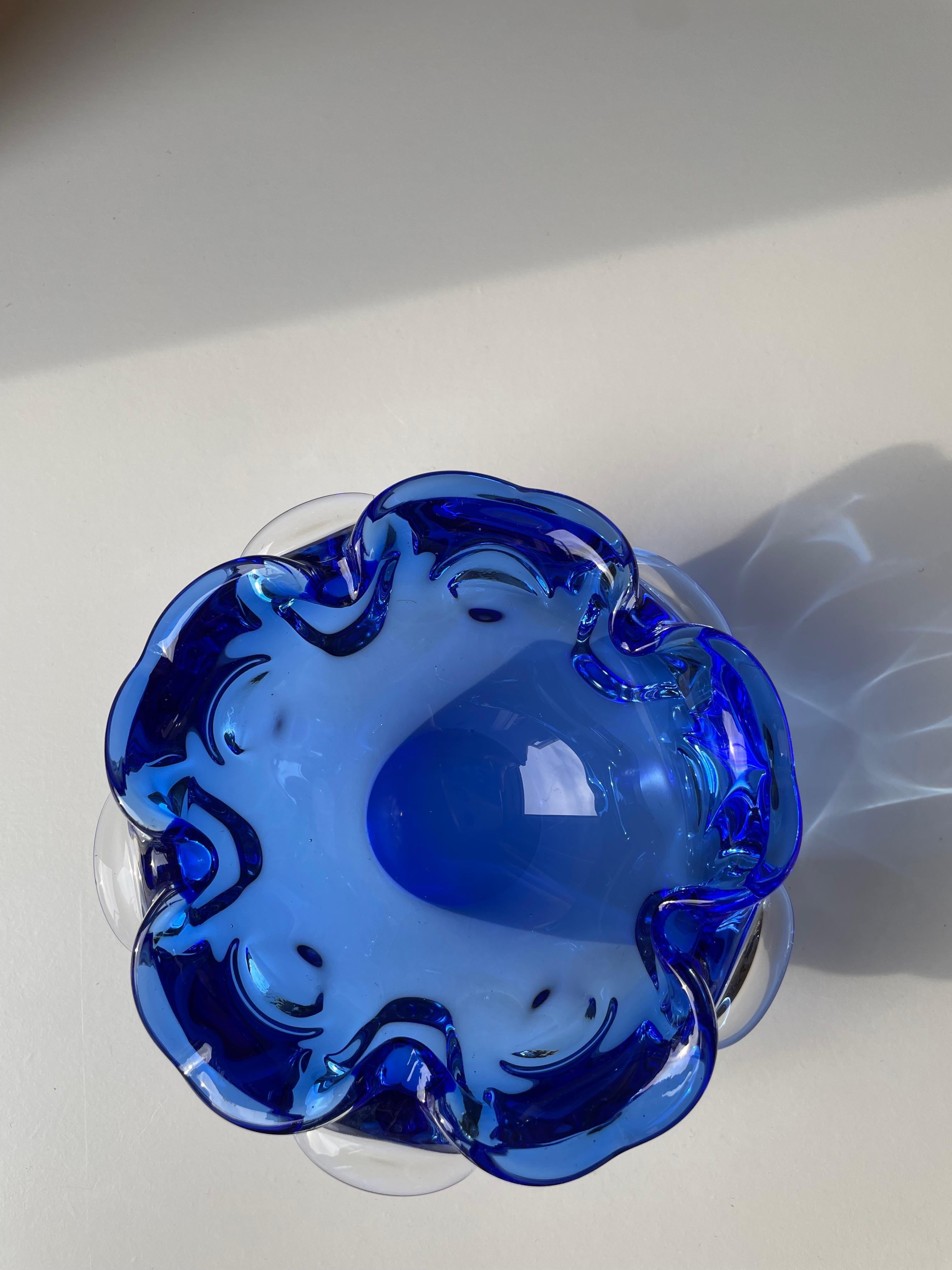 Bright Blue Swedish Art Glass Bowl, 1950s For Sale 5