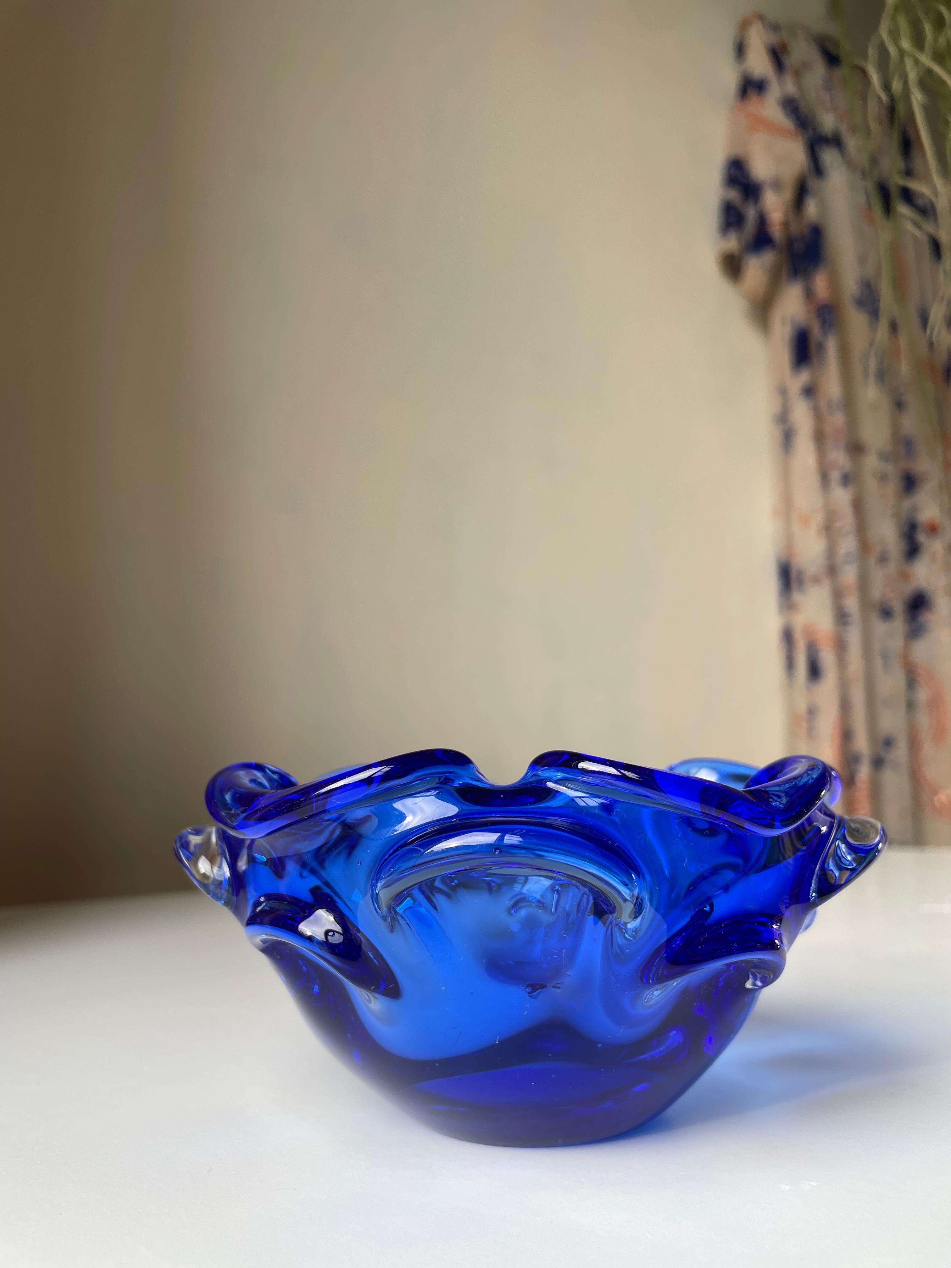 Mid-Century Modern Bright Blue Swedish Art Glass Bowl, 1950s For Sale