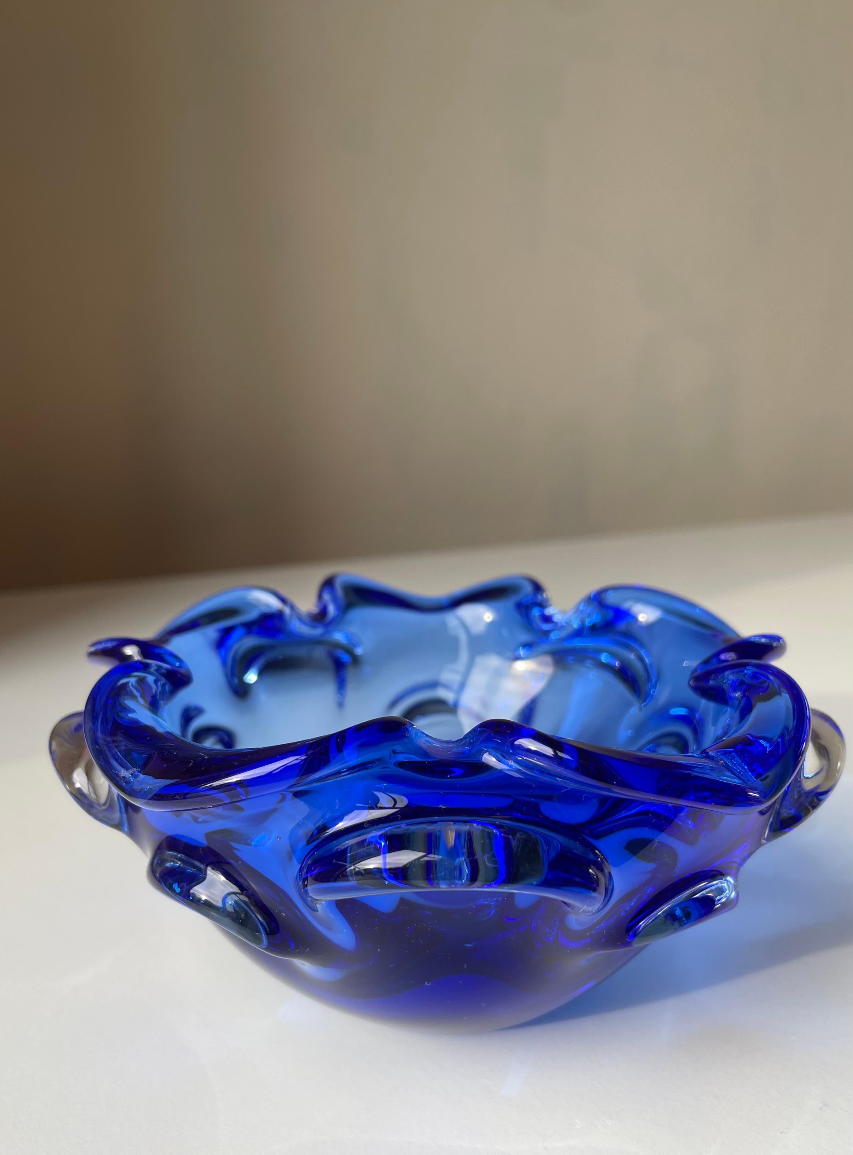 20th Century Bright Blue Swedish Art Glass Bowl, 1950s For Sale