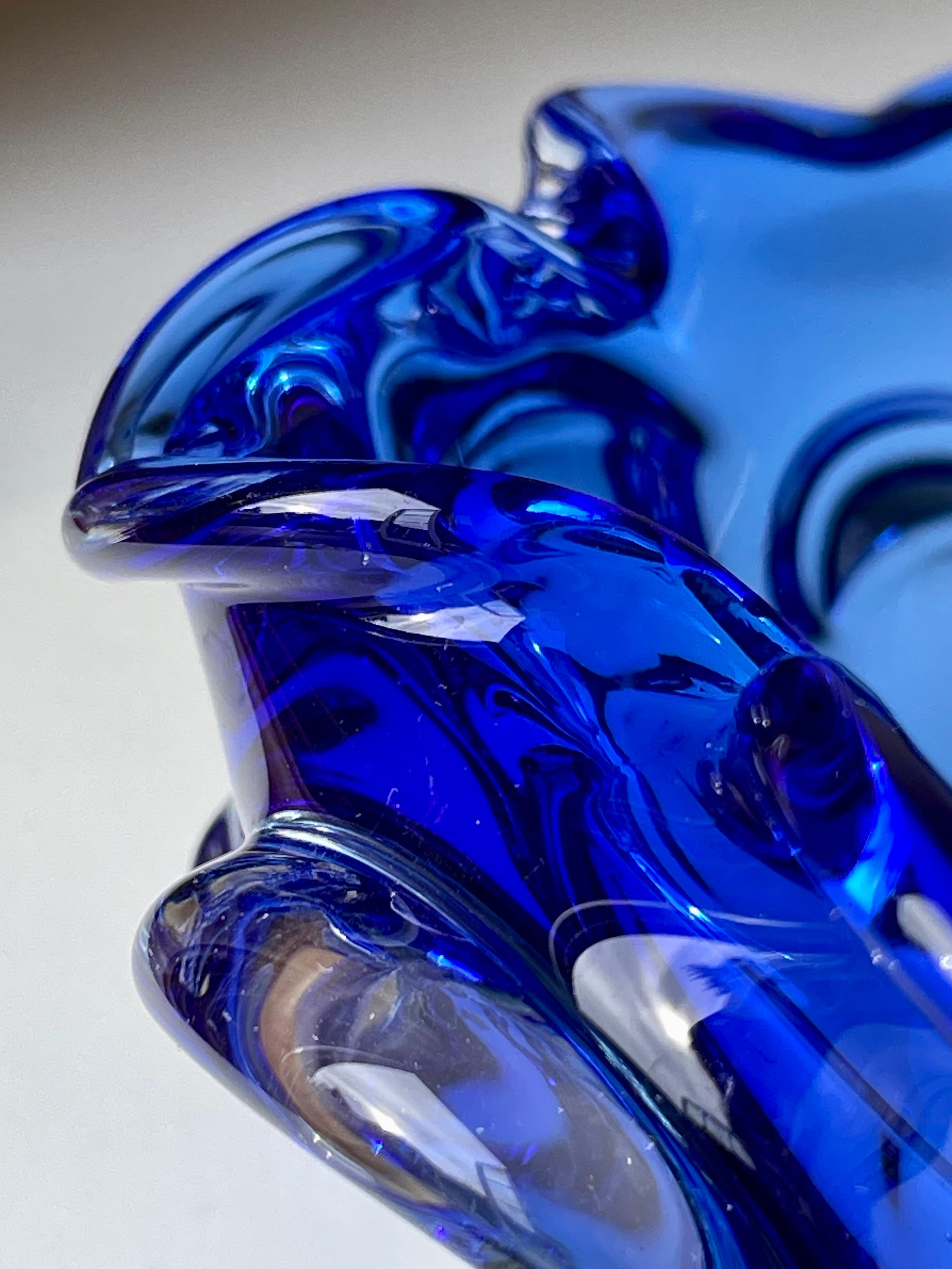 Bright Blue Swedish Art Glass Bowl, 1950s For Sale 3