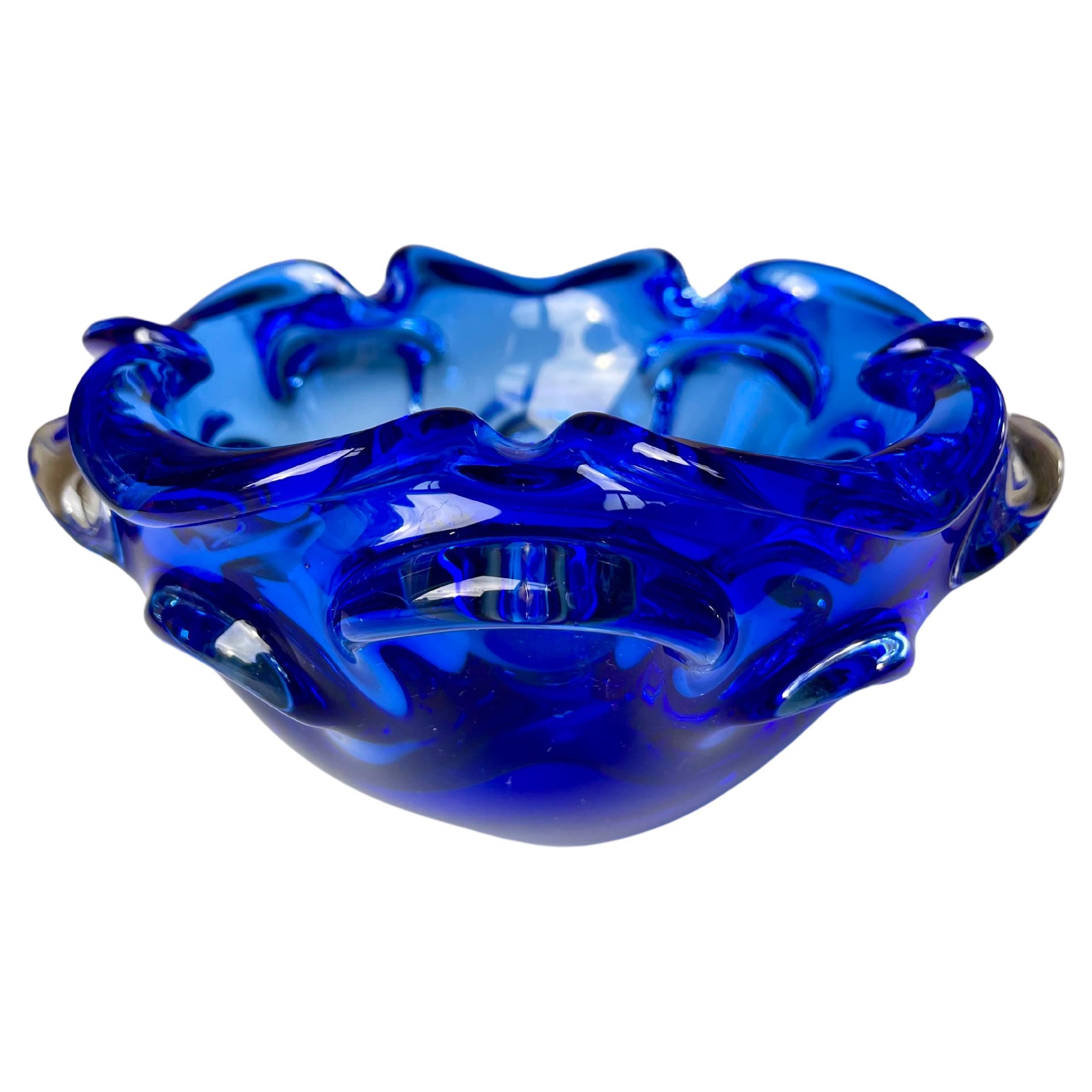 Bright Blue Swedish Art Glass Bowl, 1950s For Sale