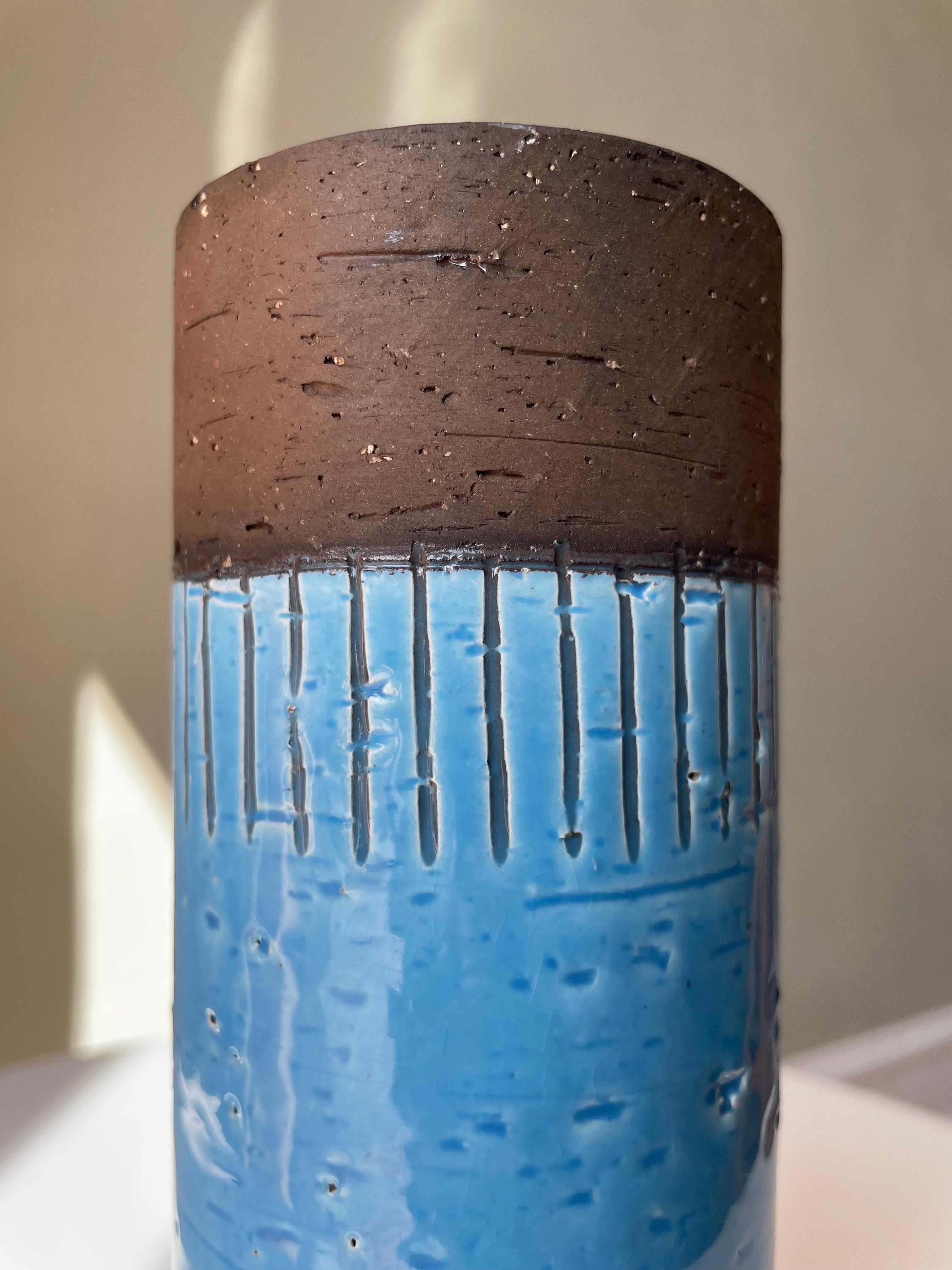 Unglazed Bright Blue Swedish 1960s Ceramic Vase, JIE Gantofta For Sale