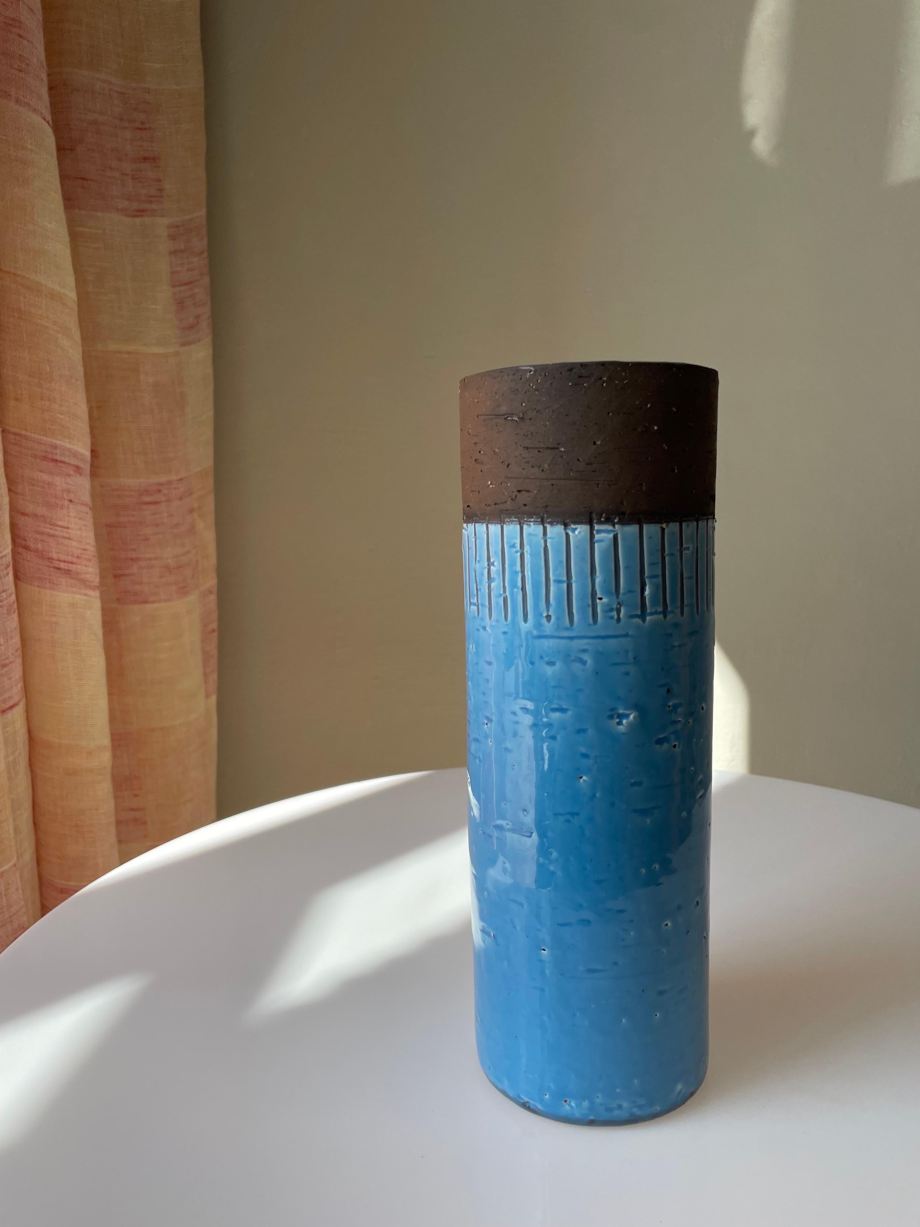 20th Century Bright Blue Swedish 1960s Ceramic Vase, JIE Gantofta For Sale