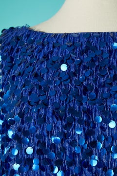 Bright blue top with glass beads fringes and sequins Milady