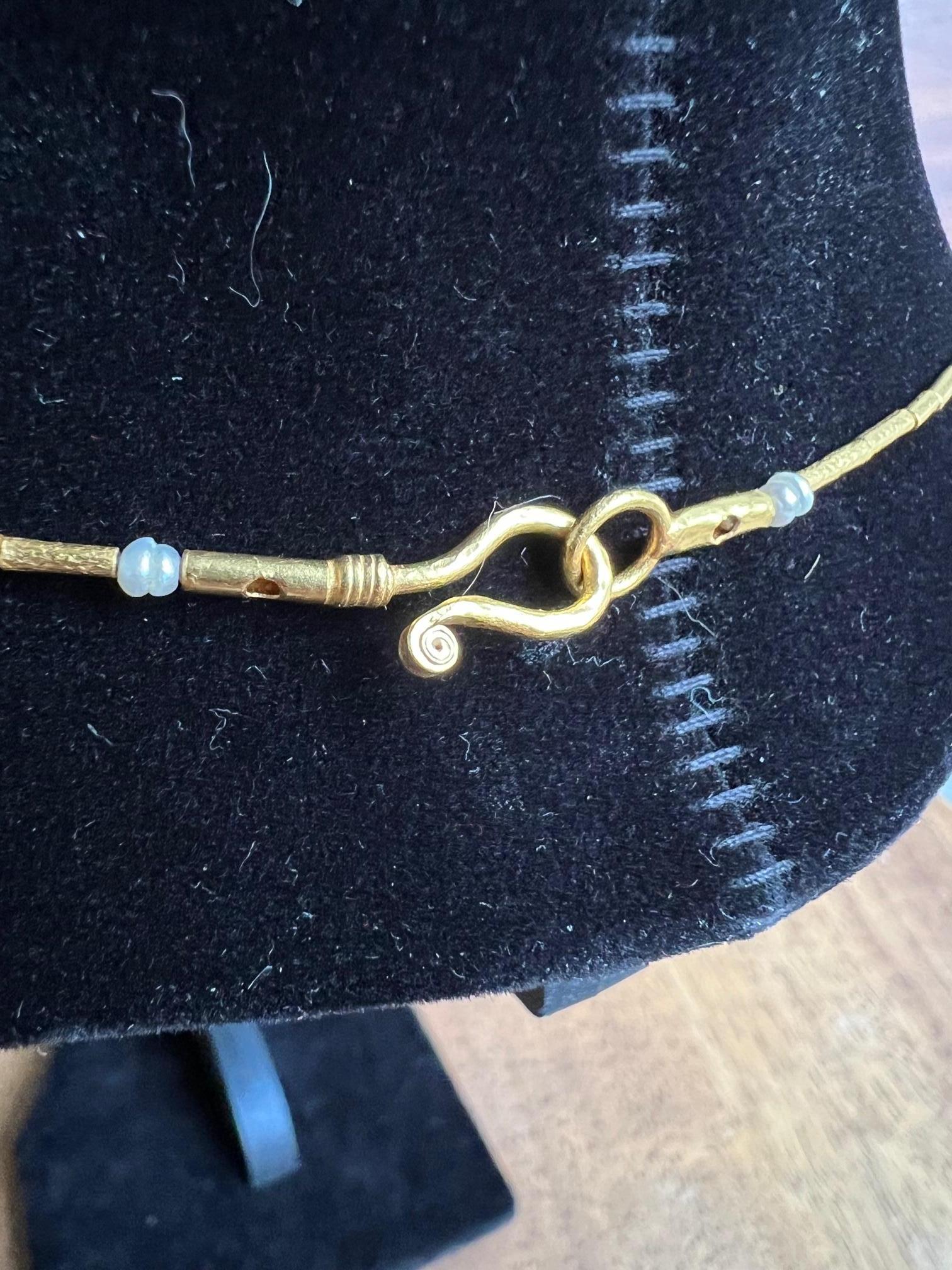 Women's Bright Blue Topaz Gurhan Pendant Necklace On 24k Gold Chain For Sale