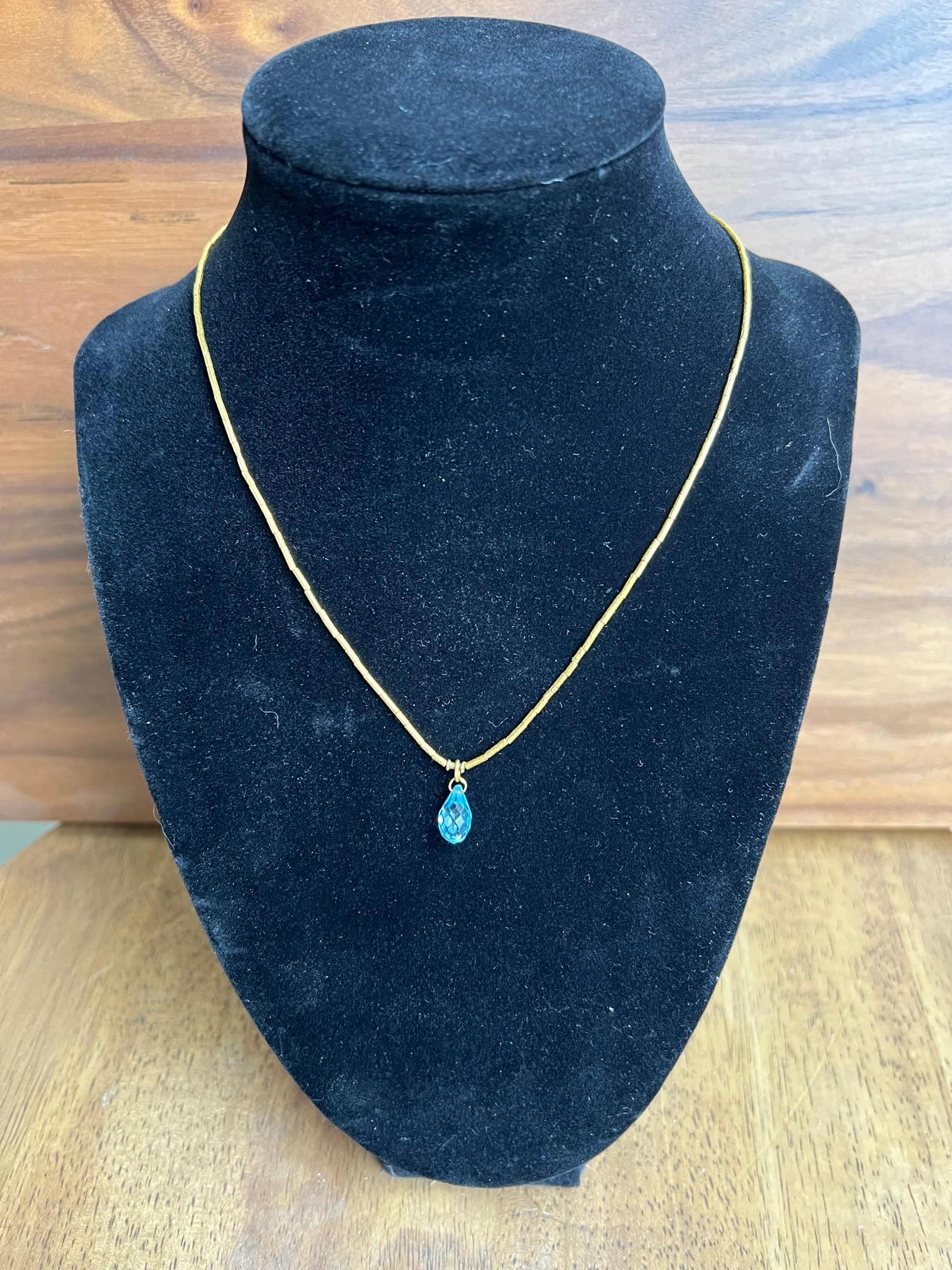 Bright Blue Topaz Gurhan Pendant Necklace On 24k Gold Chain For Sale 1