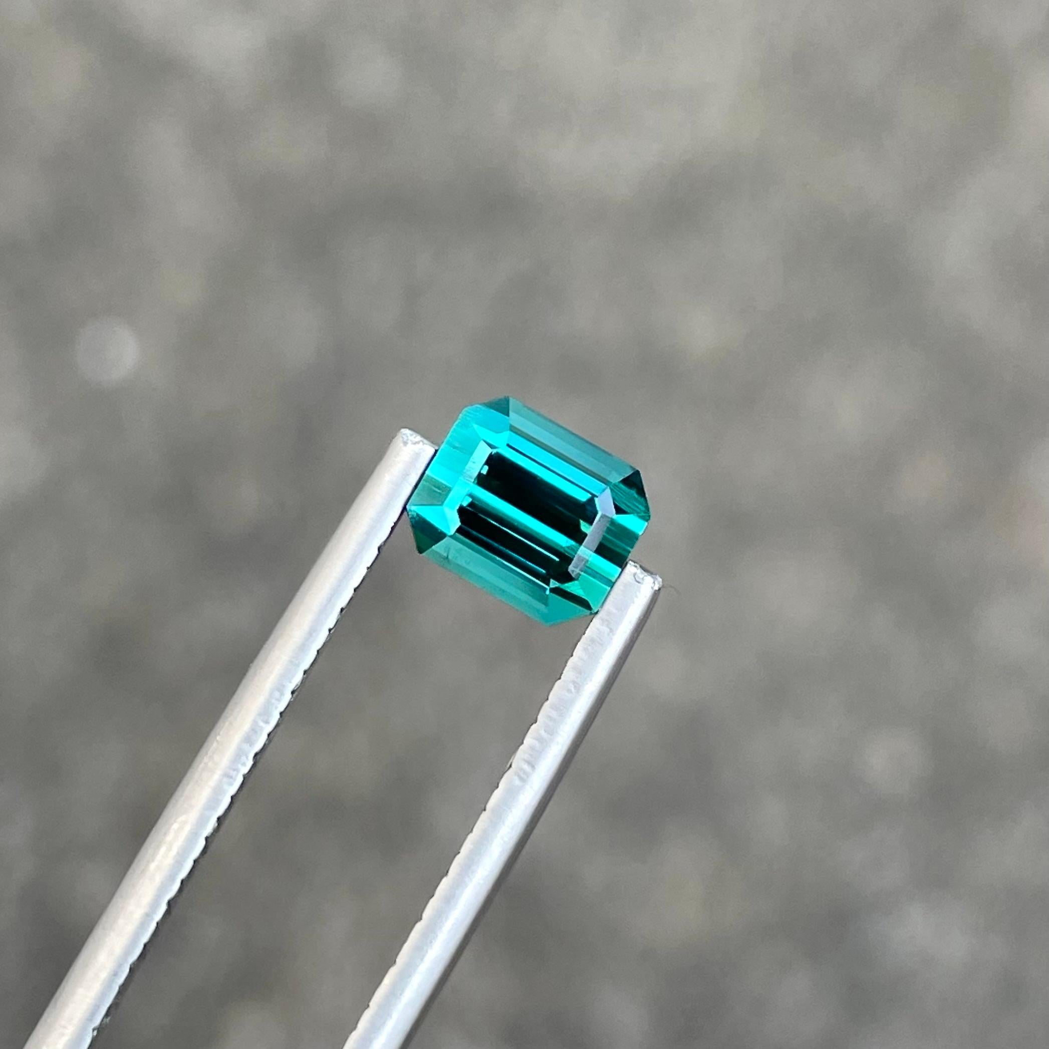 Bright Blue Tourmaline 1.45 carats Emerald Cut Natural Loose Afghani Gemstone In New Condition In Bangkok, TH