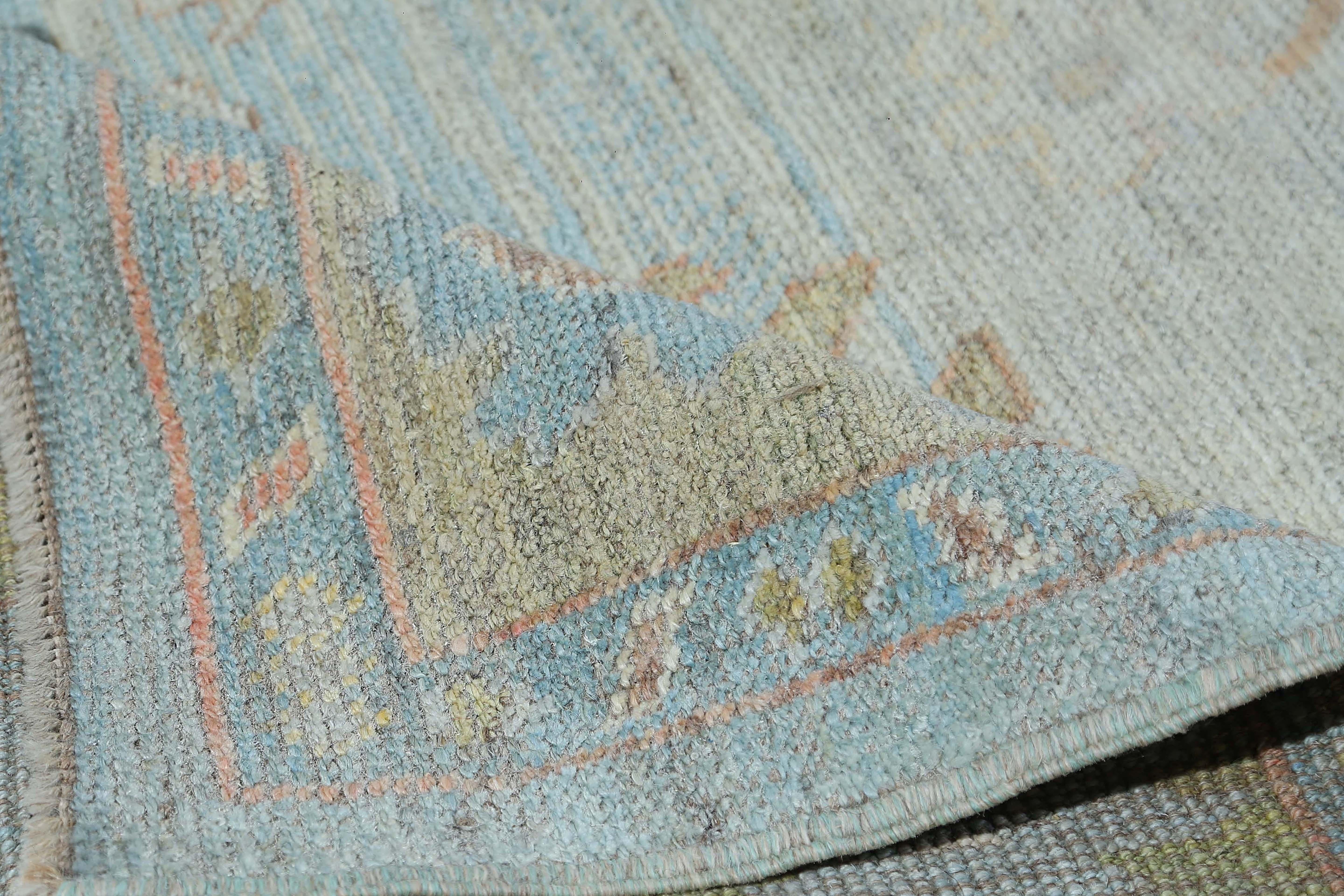 Tribal Afghanistan Oushak Area Rugs Circa 1990 - Wool Ivory Light Blue Design - 95477 For Sale