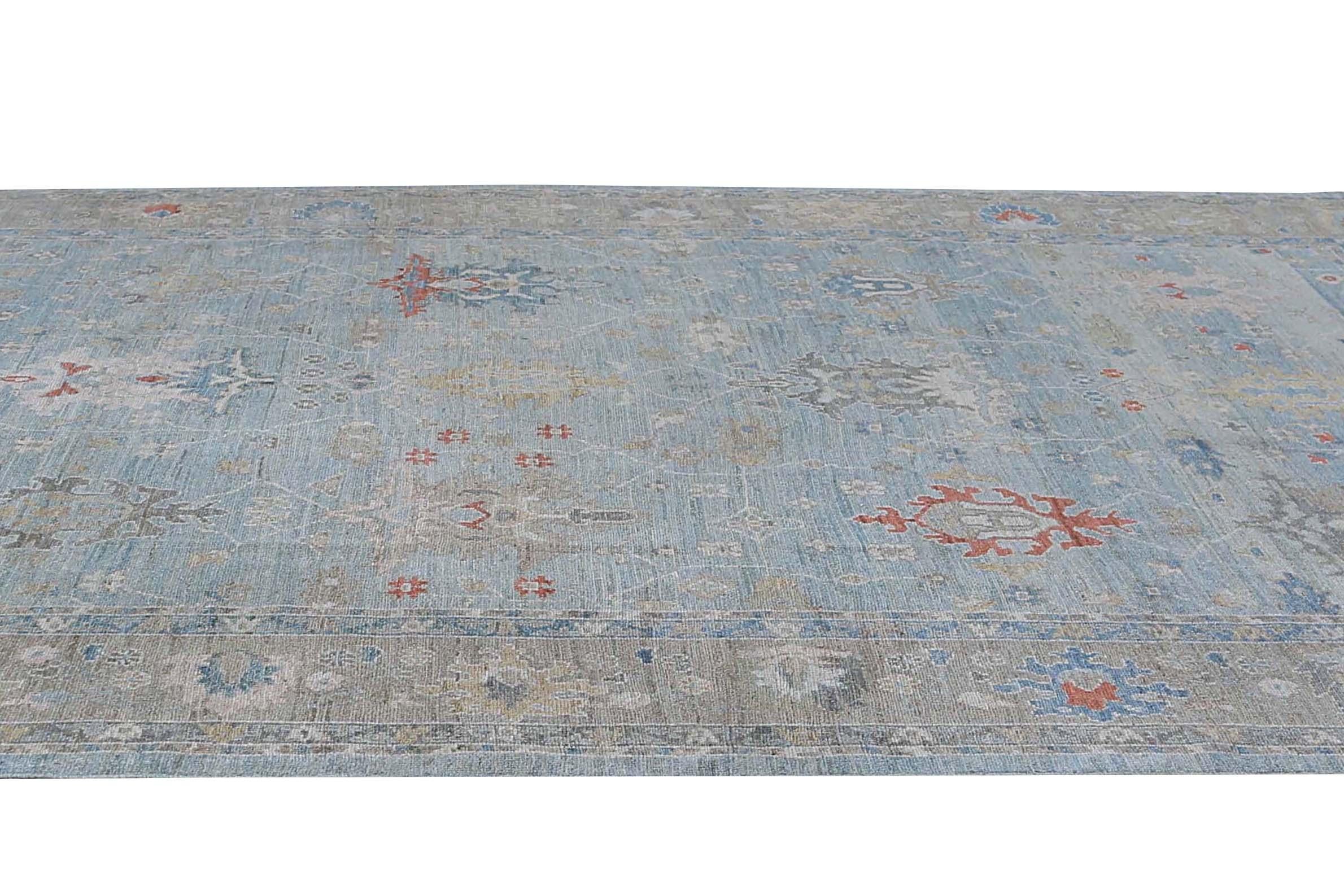 Wool Bright Blue Turkish Oushak Rug For Sale