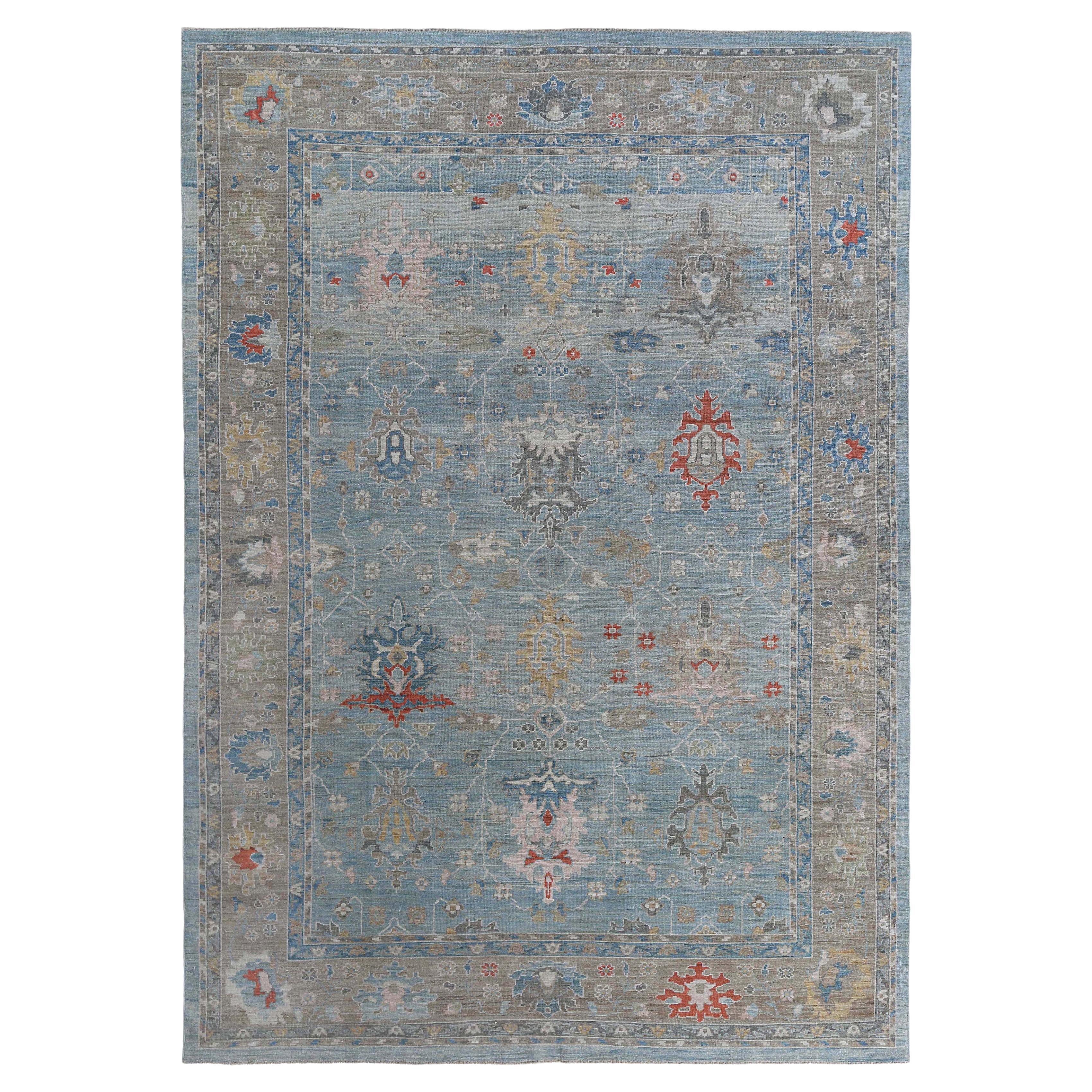 Bright Blue Turkish Oushak Rug