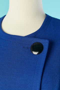 Bright blue wool & acrylic jersey jacket with cut-work Pierre Cardin Paris