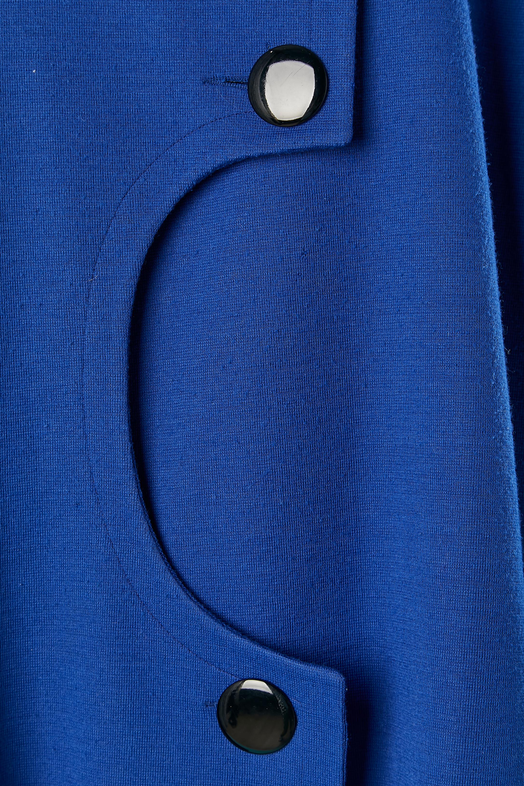 Blue Bright blue wool & acrylic jersey jacket with cut-work Pierre Cardin Paris  For Sale