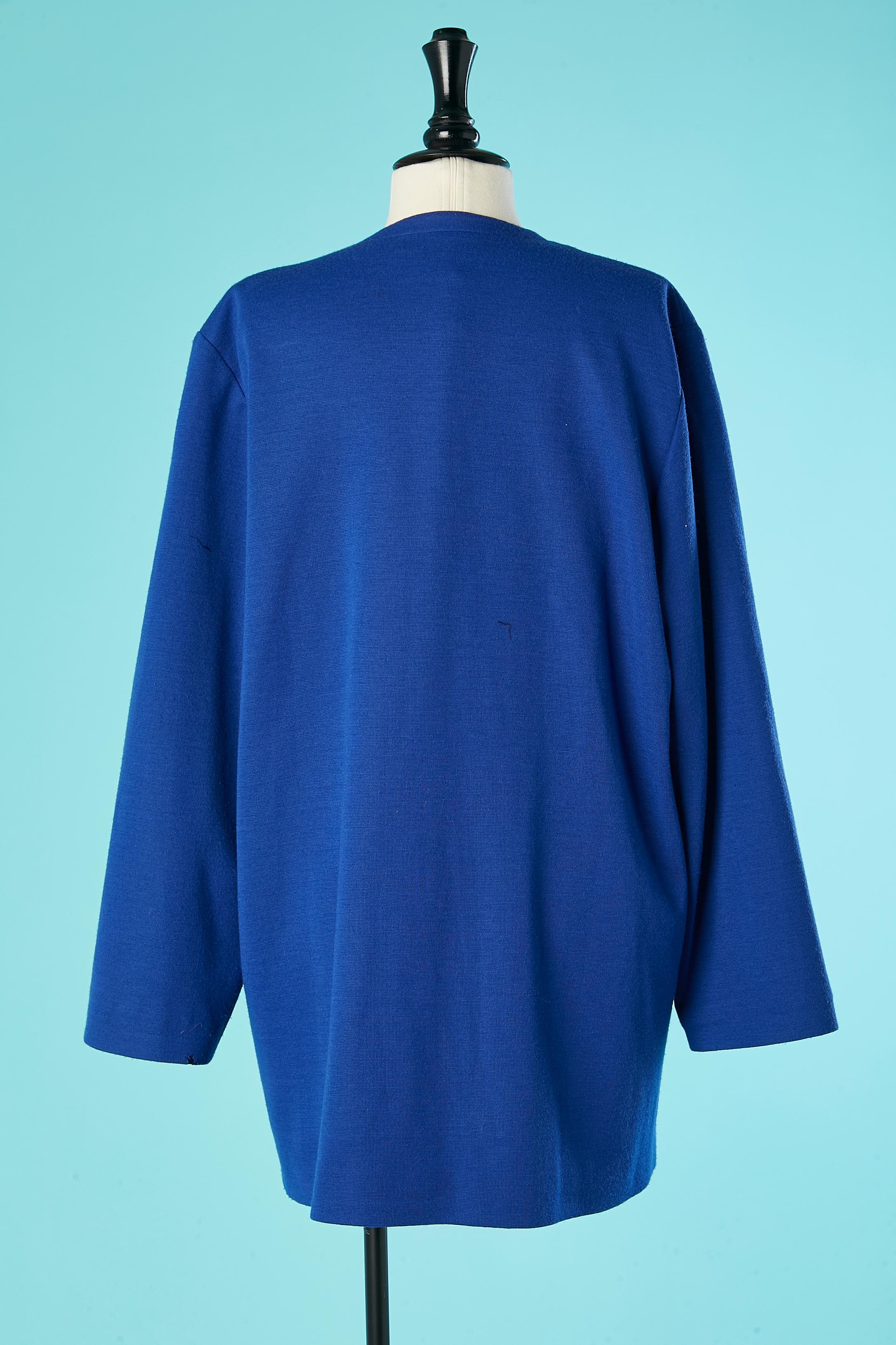 Women's Bright blue wool & acrylic jersey jacket with cut-work Pierre Cardin Paris  For Sale