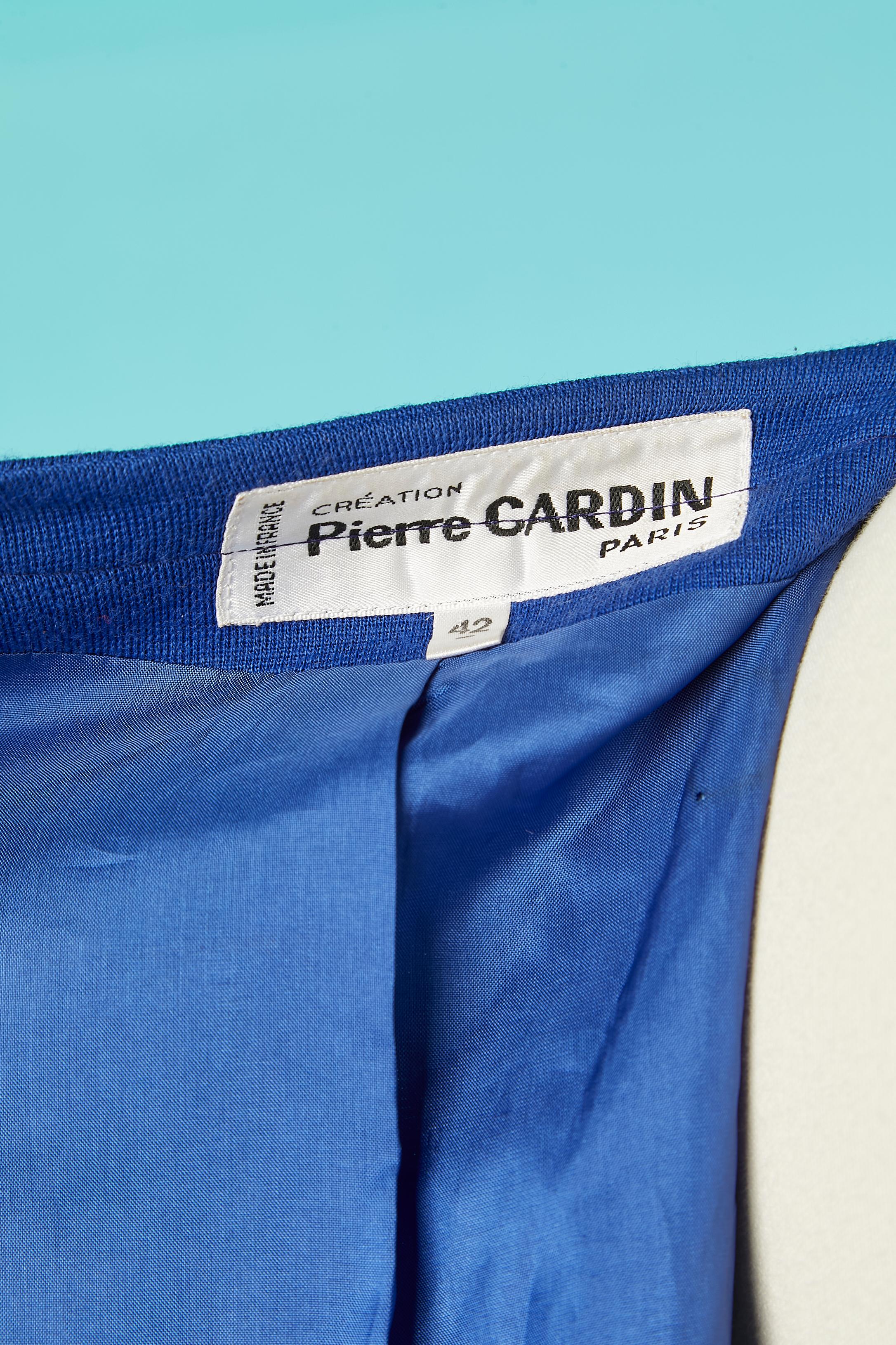 Bright blue wool & acrylic jersey jacket with cut-work Pierre Cardin Paris  For Sale 1