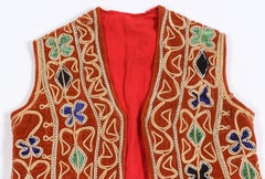Vintage Turkish Red Velvet Vest with Hand Embroidery Patterns