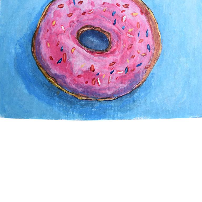 American Bright Bold Blue and Pink Outsider Painting of Donut 20th Century