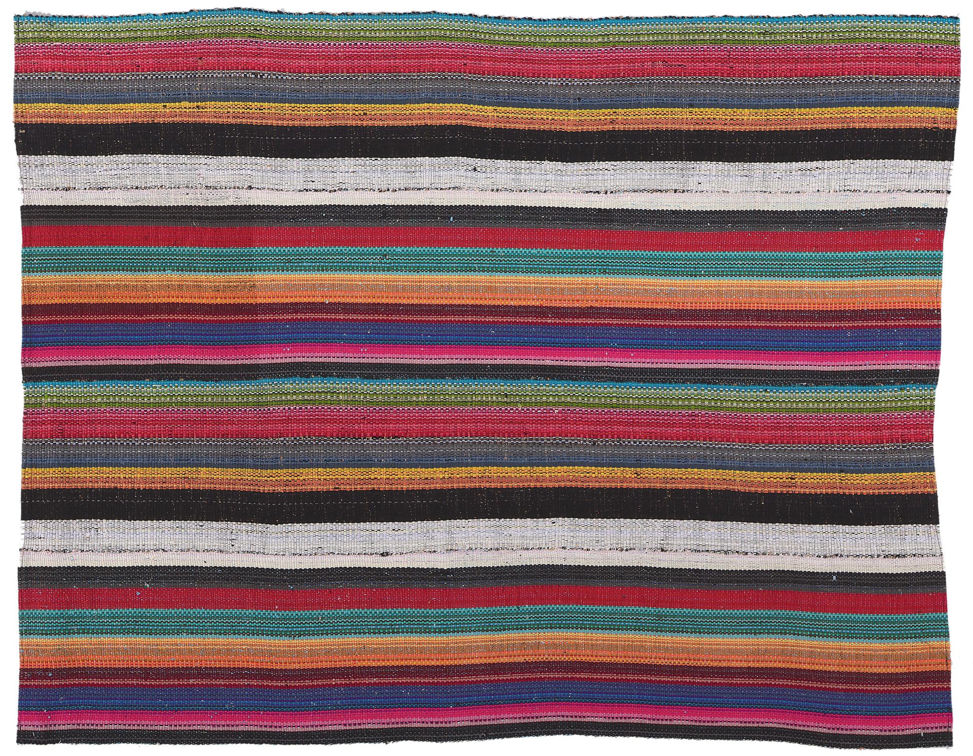 Bright Bold Vintage and Modern Handwoven Rainbow Stripe Kilim Rug For Sale 2