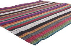 1980's Colorful Turkish Striped Kilim Rug with Modern Style